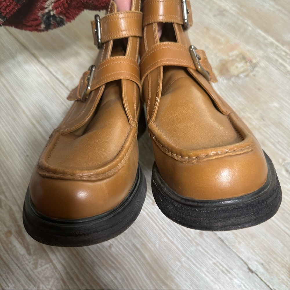 Free People Brown Double-Buckle Isla Moto Ankle Boots Leather Sz 10 - Picture 10 of 13
